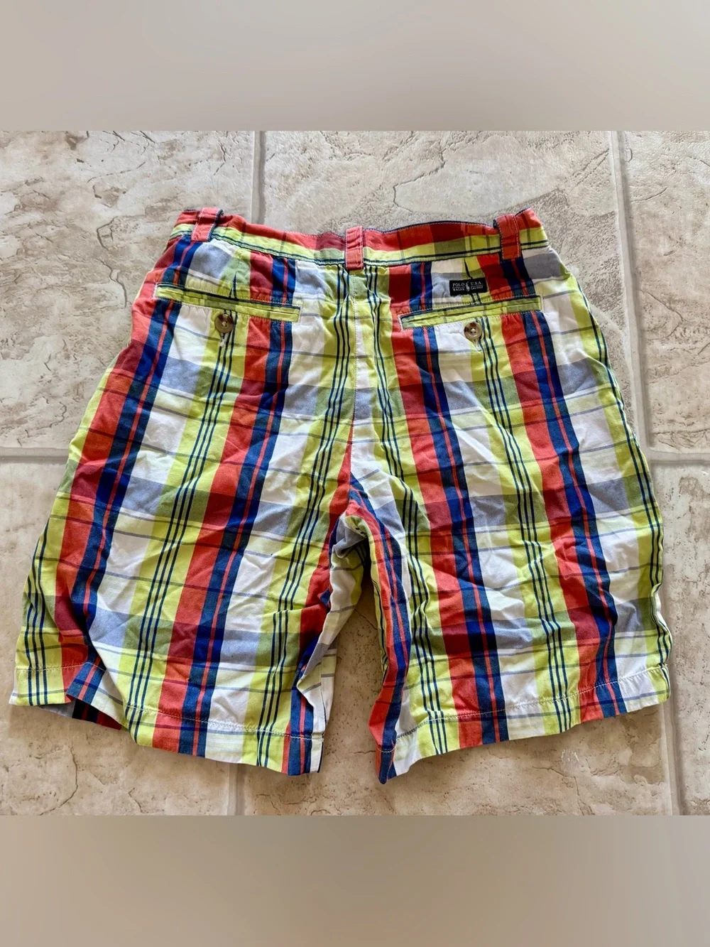 Polo Ralph Lauren Boys Size 12 Plaid Stripe Colorful Classic Shorts Preppy